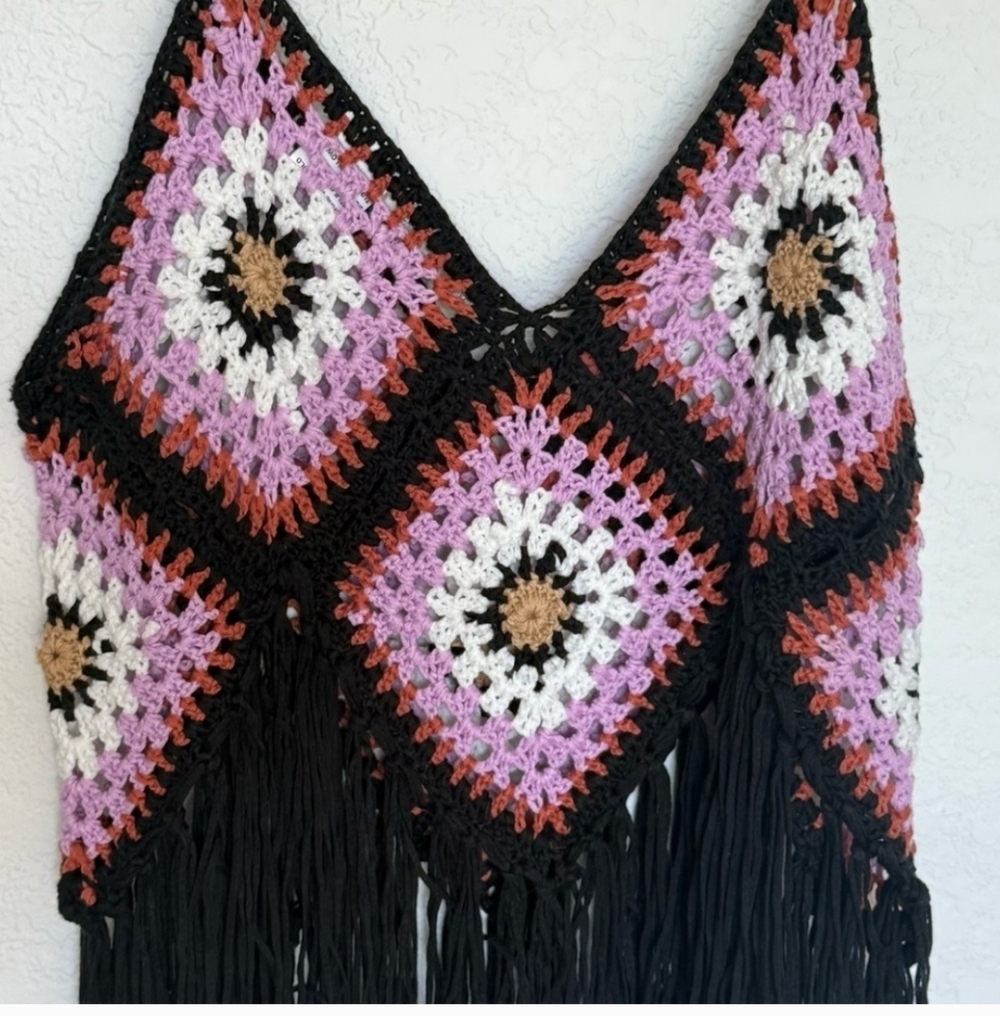 Rebellion Crochet Fringe Camisole - Black, Pink, White - Picture 2 of 3